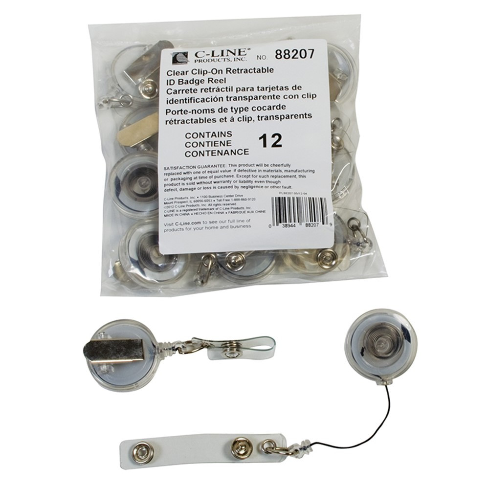 CLI88207 - Retracting Id Card Clear 12Pk Spring Clip in Accessories
