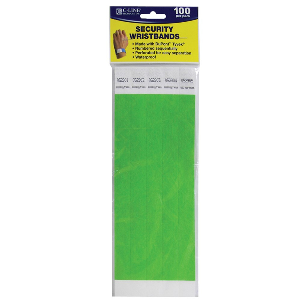 CLI89103 - C Line Dupont Tyvek Green Security Wristbands 100Pk in Accessories