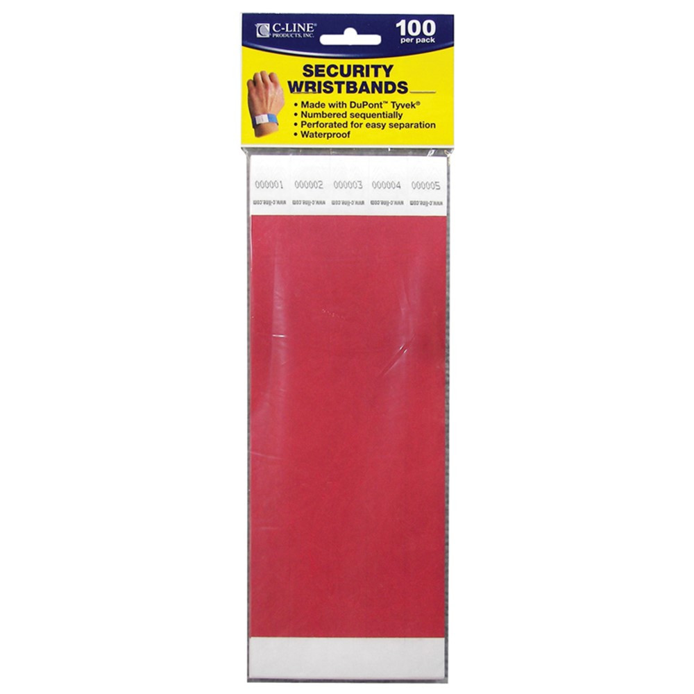 CLI89104 - C Line Dupont Tyvek Red Security Wristbands 100Pk in Accessories