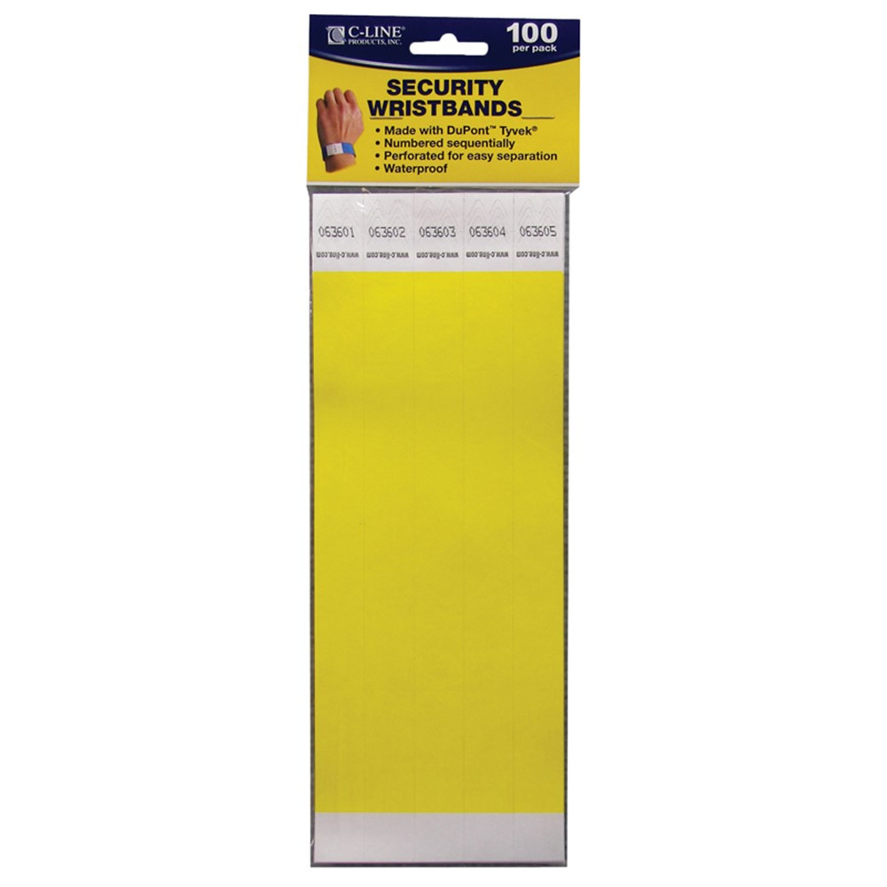 CLI89106 - C Line Dupont Tyvek Yellow Security Wristbands 100Pk in Accessories