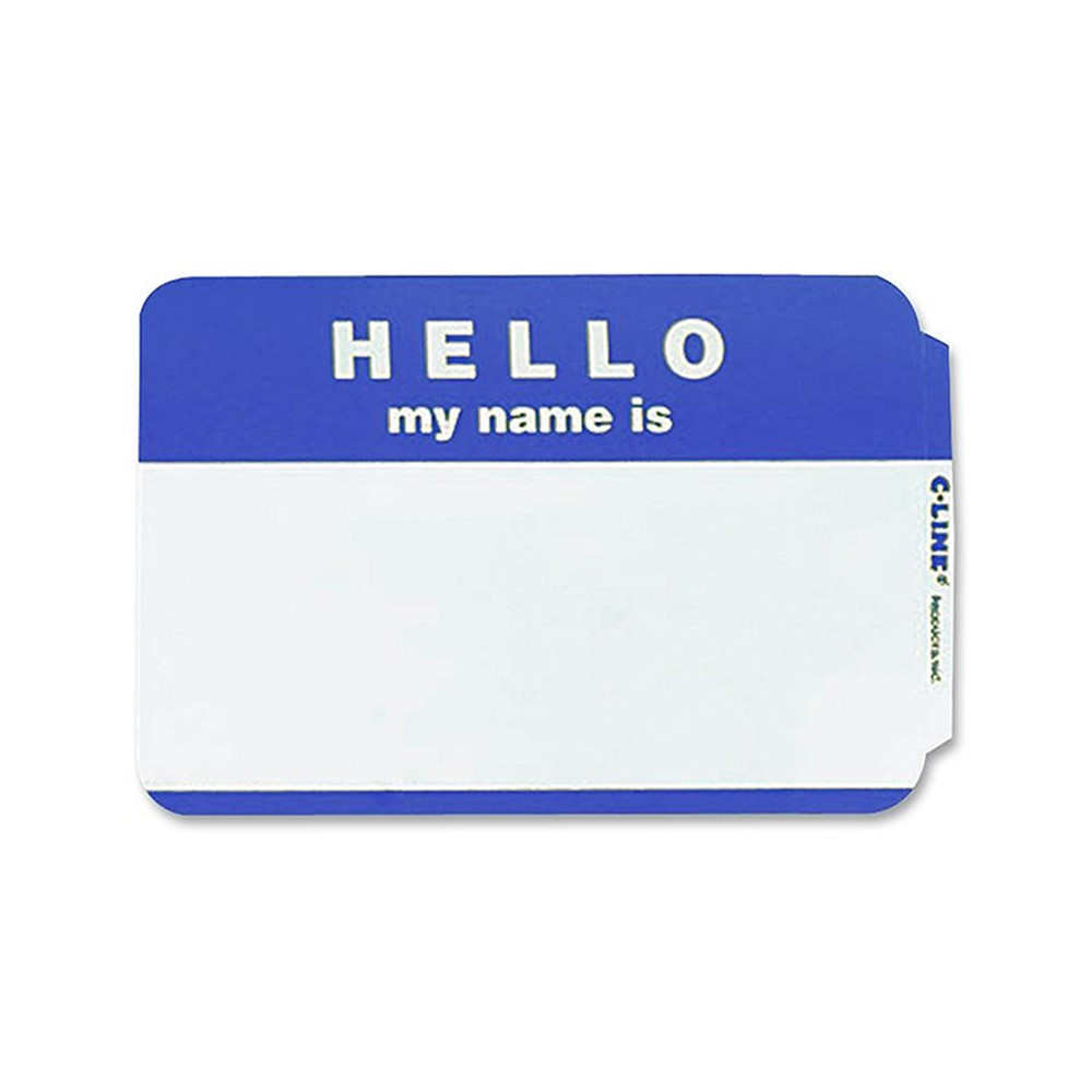 Pressure Sensitive Badges, Hello my name is, Blue, 3-1/2" x 2-1/4", Box of 100 - CLI92235 | C-Line Products Inc | Name Tags