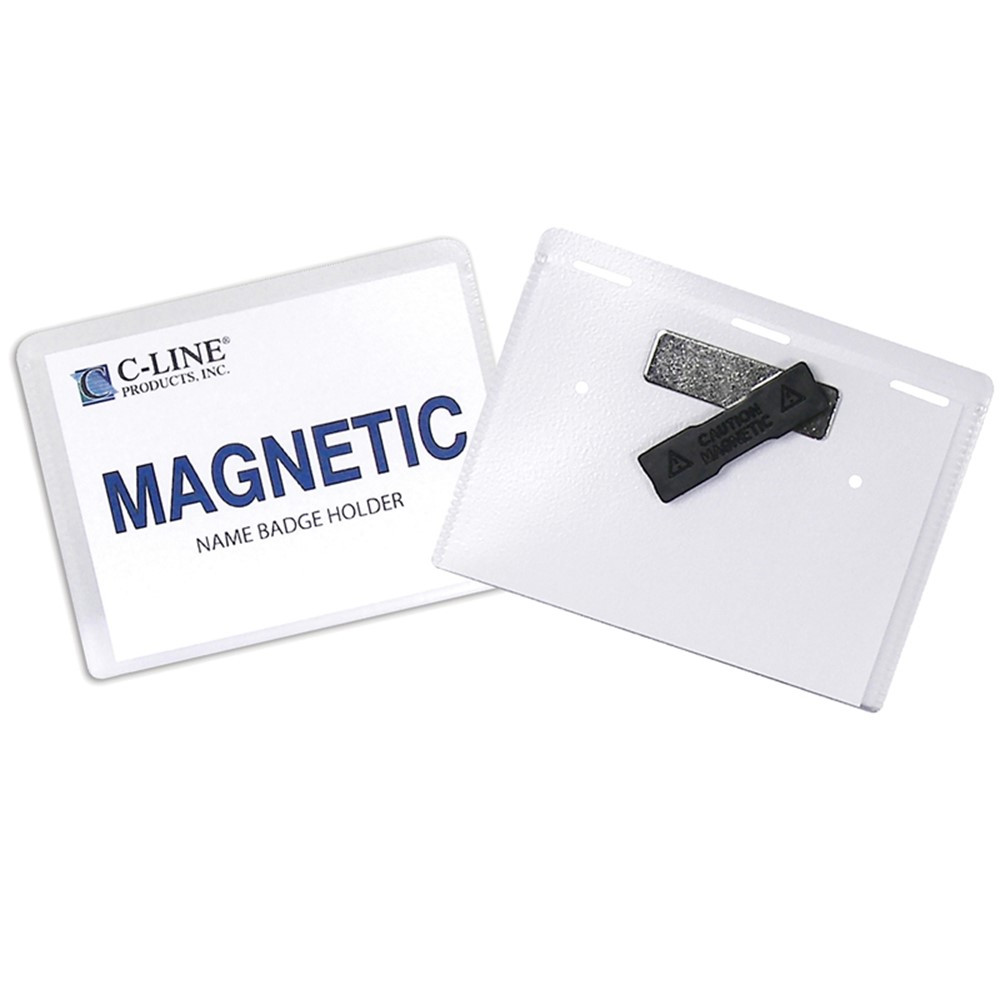 Magnetic Style Name Badge Holder Kit, Sealed Holders with Inserts, 4" x 3", Box of 20 - CLI92943 | C-Line Products Inc | Accessories