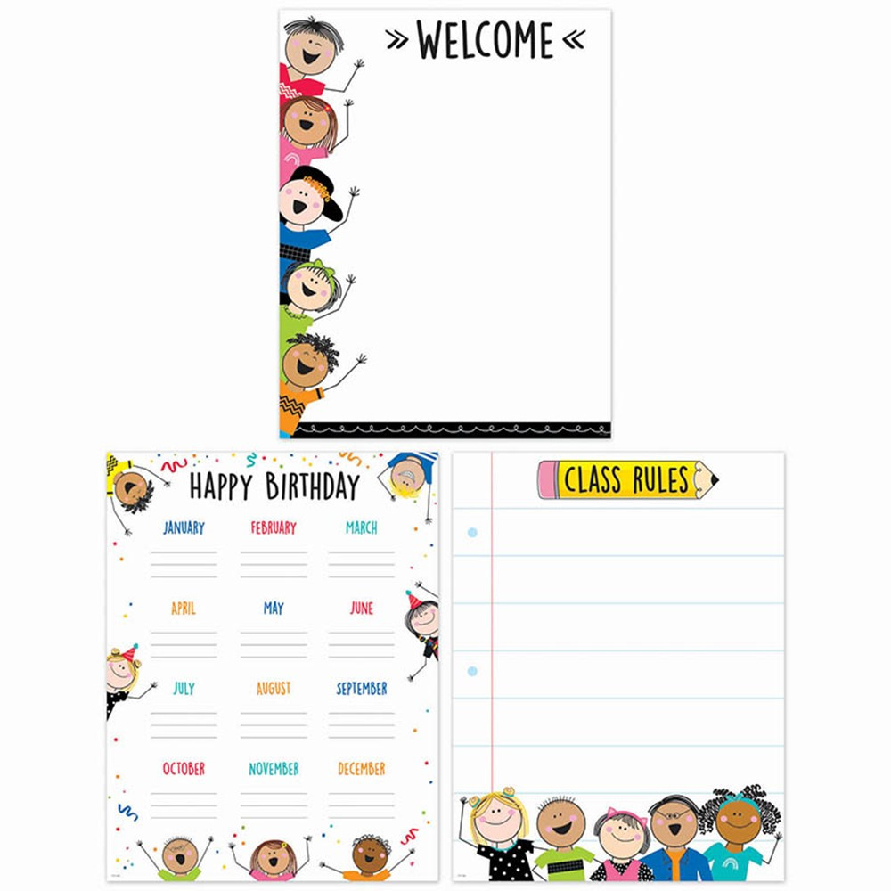 Stick Kids Classroom Essentials 3-Chart Pack - CTP10823 | Creative Teaching Press | Classroom Theme