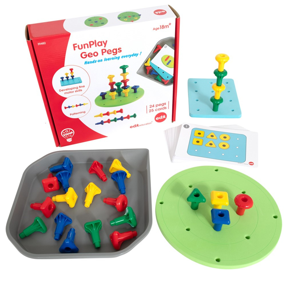 FunPlay Geo Pegs - Homeschool Kit for Toddlers - 18m+ - 24 Plastic