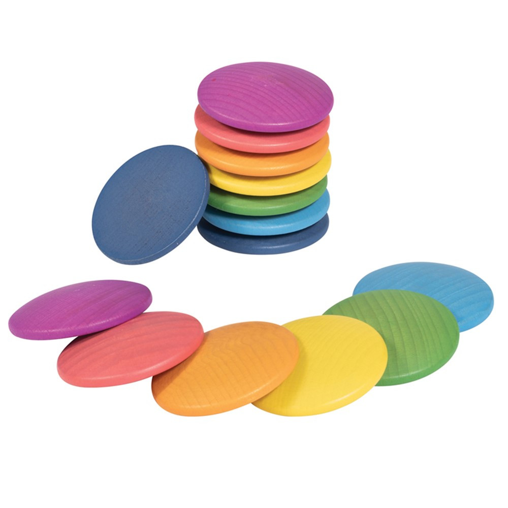 Rainbow Wooden Discs, 14-Piece Set - CTU73997 | Learning Advantage | Blocks & Construction Play