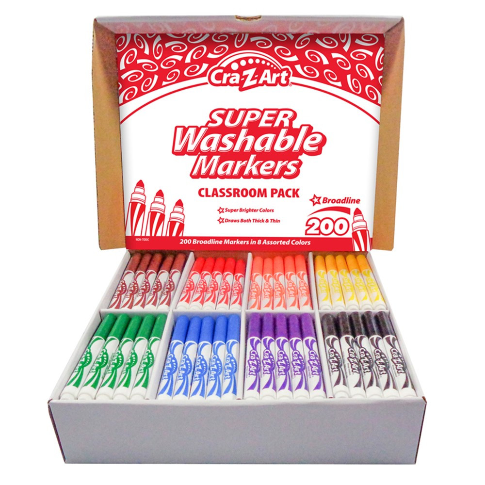 Washable Marker Classroom Pack, Broadline, 8 Color, Pack of 200 - CZA740081 | Larose Industries Llc | Markers