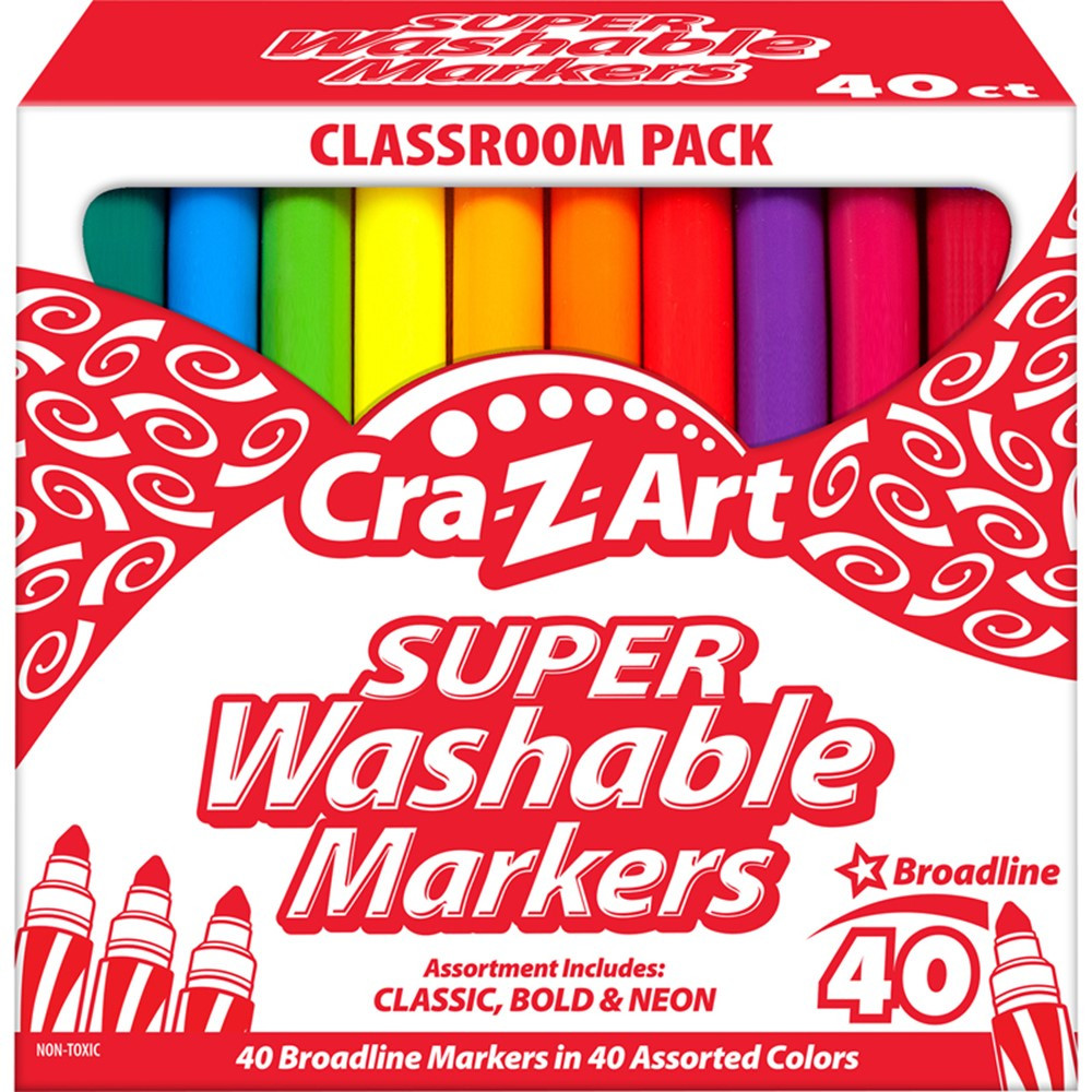 Washable Marker Classroom Pack, Broadline, Assorted, 40 Count - CZA740106 | Larose Industries Llc - Cra-Z-Art | Markers