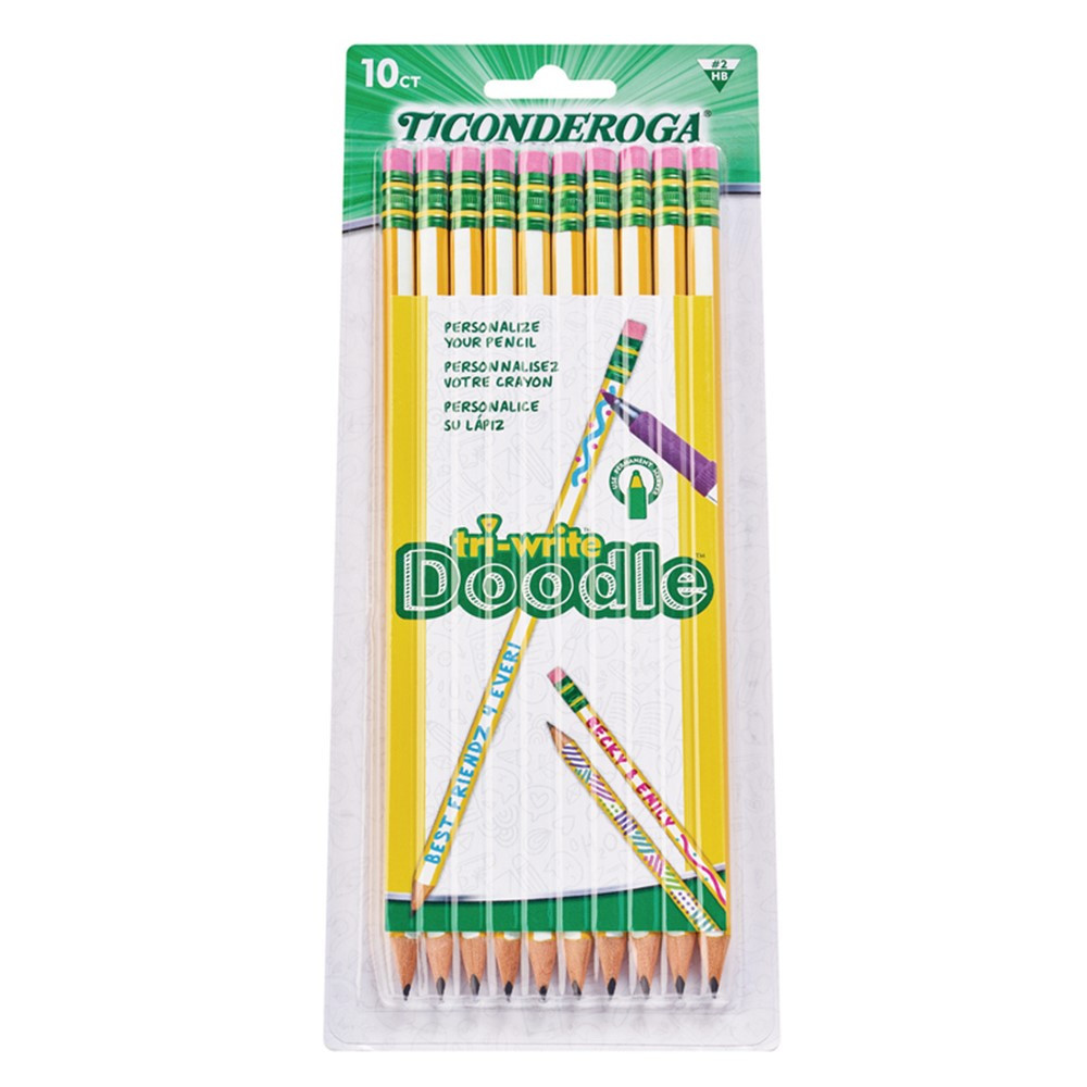 Tri-Write Doodle Wood-Cased Graphite Pencils, #2 HB Soft, Pre-Sharpened, Yellow/White, 10 Count - DIX13110 | Dixon Ticonderoga Company | Pencils & Accessories
