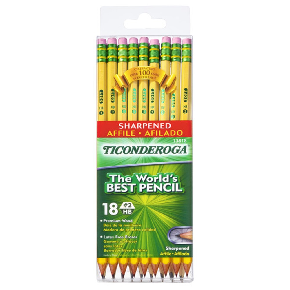 Pencils, #2 Soft, Yellow, Presharpened, Pack of 18 - DIX13818 | Dixon Ticonderoga Company | Pencils & Accessories