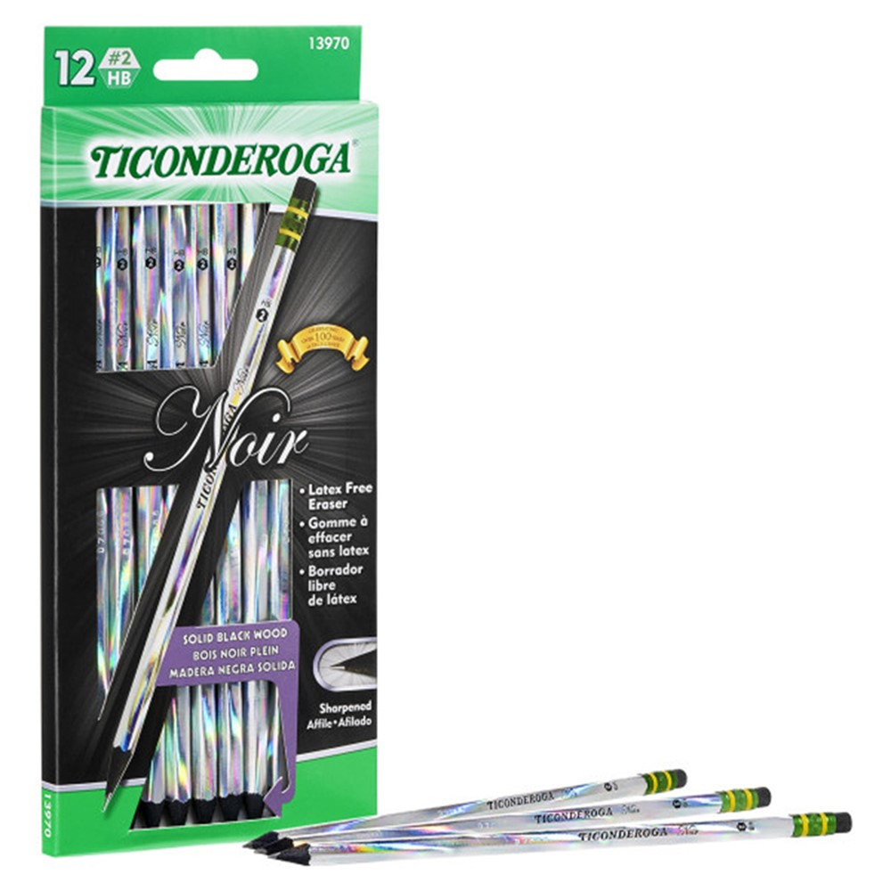 Noir Pencils, Holographic Foil on Black Wood, #2 Soft, Presharpened, Pack of 12 - DIX13970 | Dixon Ticonderoga Company | Pencils & Accessories