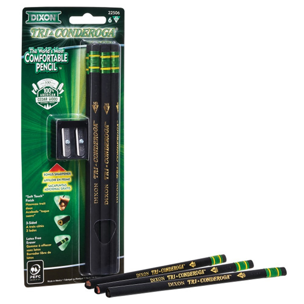 Tri-Conderoga 3-Sided Pencils with Sharpener, Pack of 6 - DIX22506 | Dixon Ticonderoga Company | Pencils & Accessories