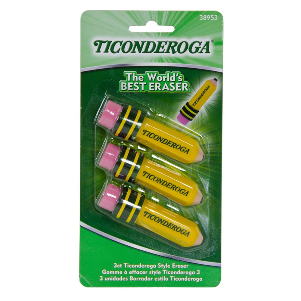 Ticonderoga Pencil Shaped Erasers 3 Pack