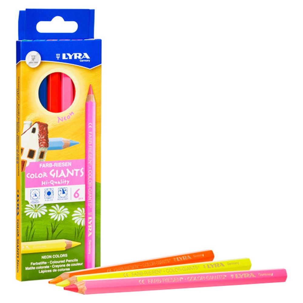 Color Giant Colored Pencils, Neon, 6.25mm, Lacquered, 6 Colors - DIX3941063 | Dixon Ticonderoga Company | Colored Pencils
