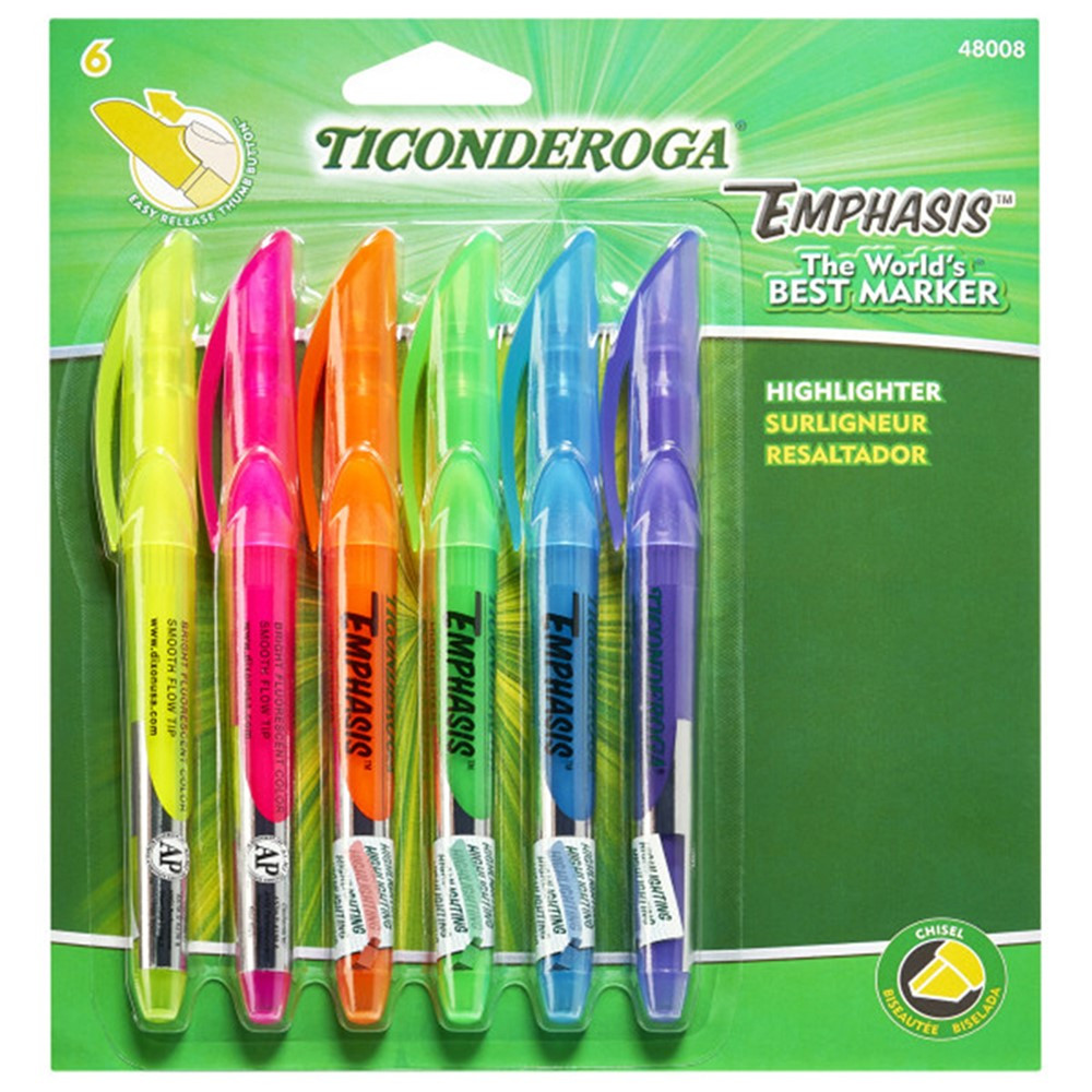Emphasis Pocket Style Highlighters, 6-Color Set - DIX48008 | Dixon Ticonderoga Company | Highlighters