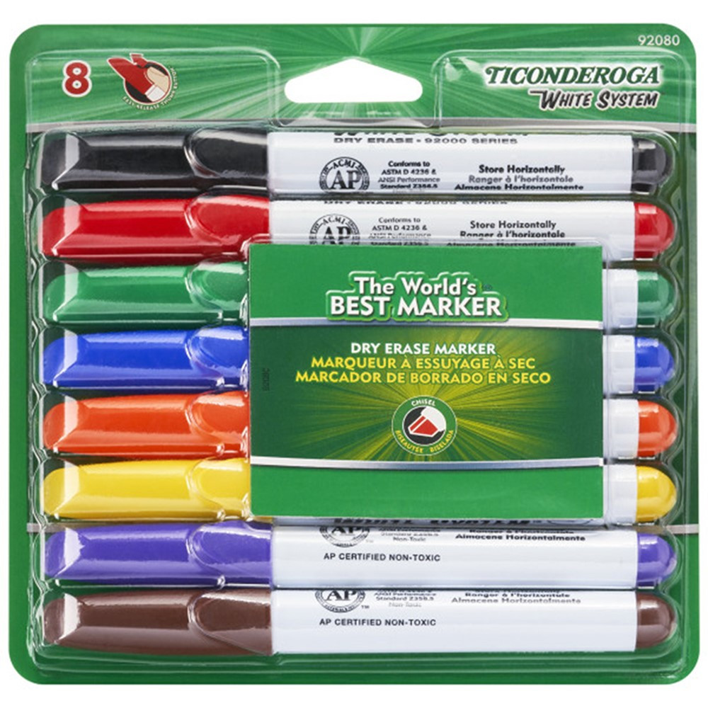 Dry Erase Markers, Chisel Tip, 8 Assorted Colors - DIX92080 | Dixon Ticonderoga Company | Markers