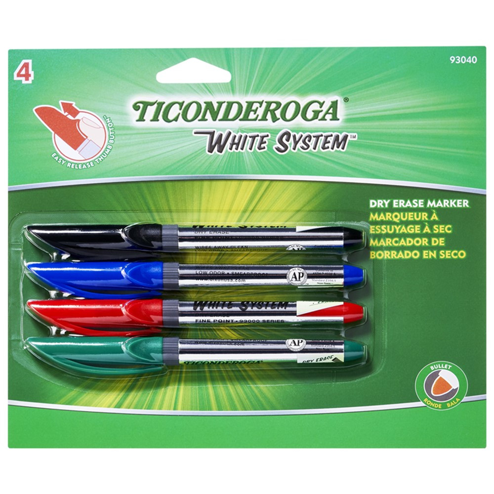 Dry Erase Markers, Fine Tip, 4 Assorted Colors - DIX93040 | Dixon Ticonderoga Company | Markers