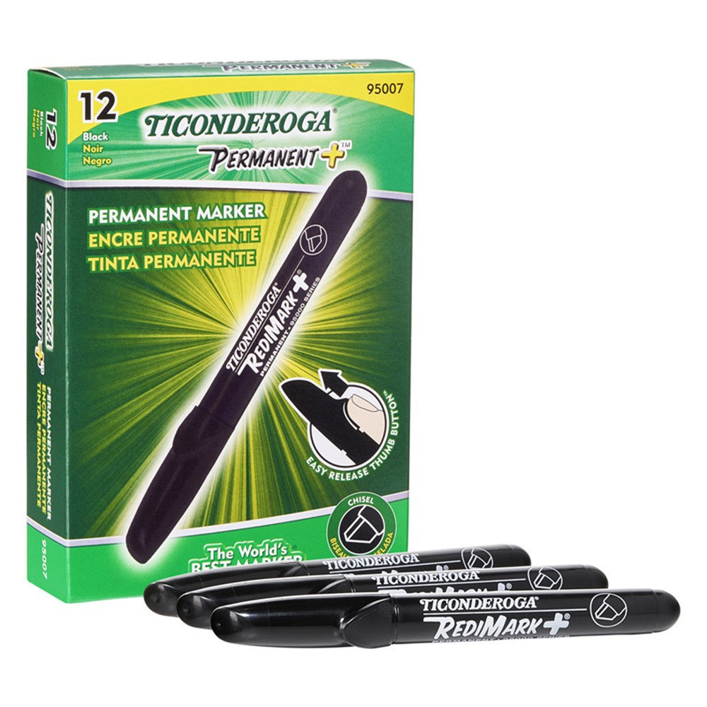 RediMark+ Chisel Tip Permanent Markers, Black, Pack of 12 - DIX95007 | Dixon Ticonderoga Company | Markers