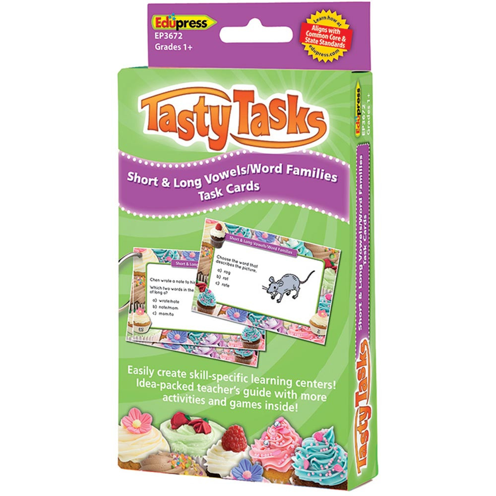 EP-3672 - Short And Long Vowels Word Families Language Arts Tasty Task Cards in Phonics