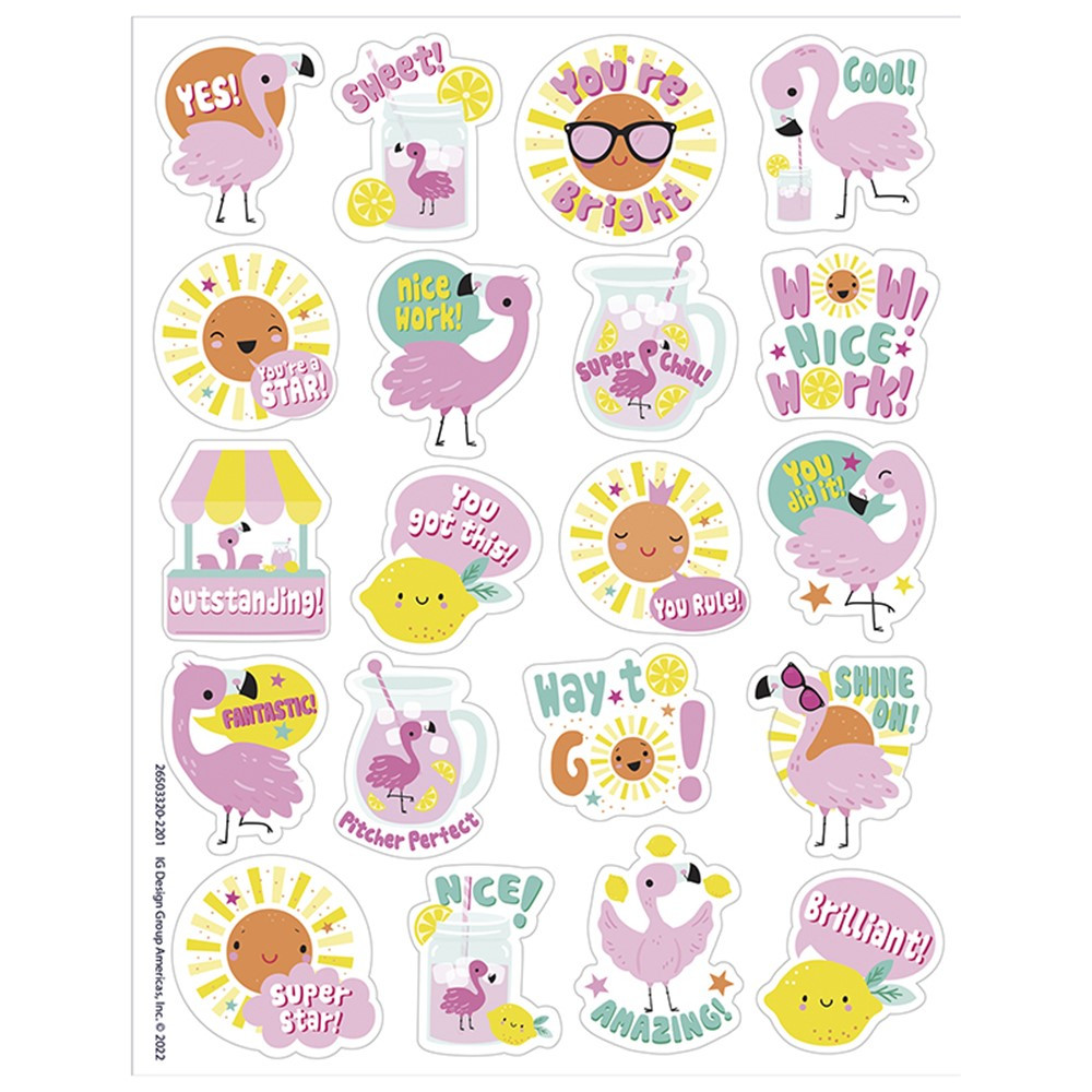 Flamingo Strawberry Lemonade Scented Stickers, Pack of 80 - EU-650332 | Eureka | Stickers