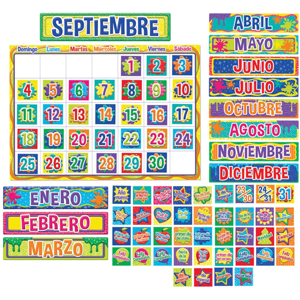 EU-847048 - Color My World Spanish Calendar Bulletin Board Set in Classroom Theme