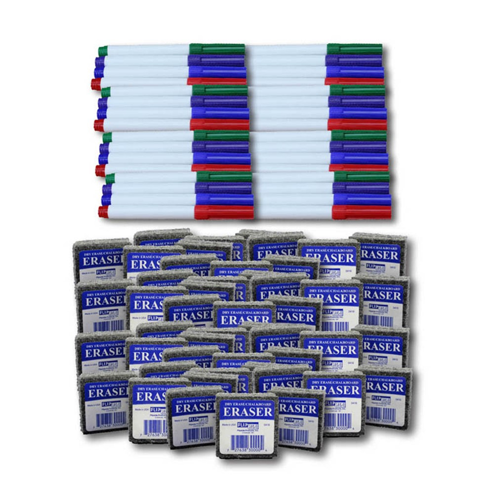 Class Pack of 48 Erasers & 48 Colored Markers - FLP192734 | Flipside | Markers
