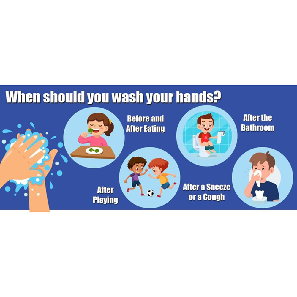When to Wash Your Hands Low Tac Wall Stickers, 14" x 6", Pack of 5 - FLP97054 | Flipside | First Aid/Safety