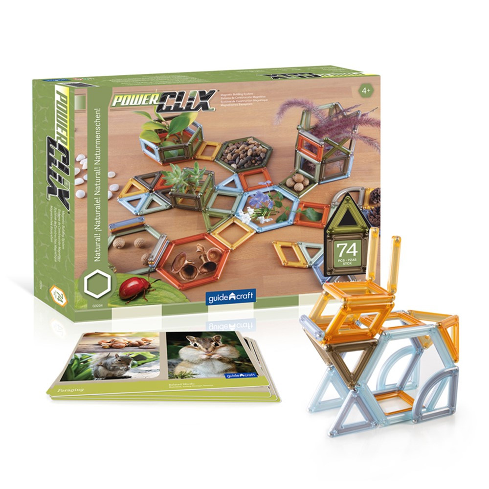 PowerClix Frames, Natural, Magnetic Building Set, 75 Pieces - GD-9204 | Guidecraft Usa | Blocks & Construction Play