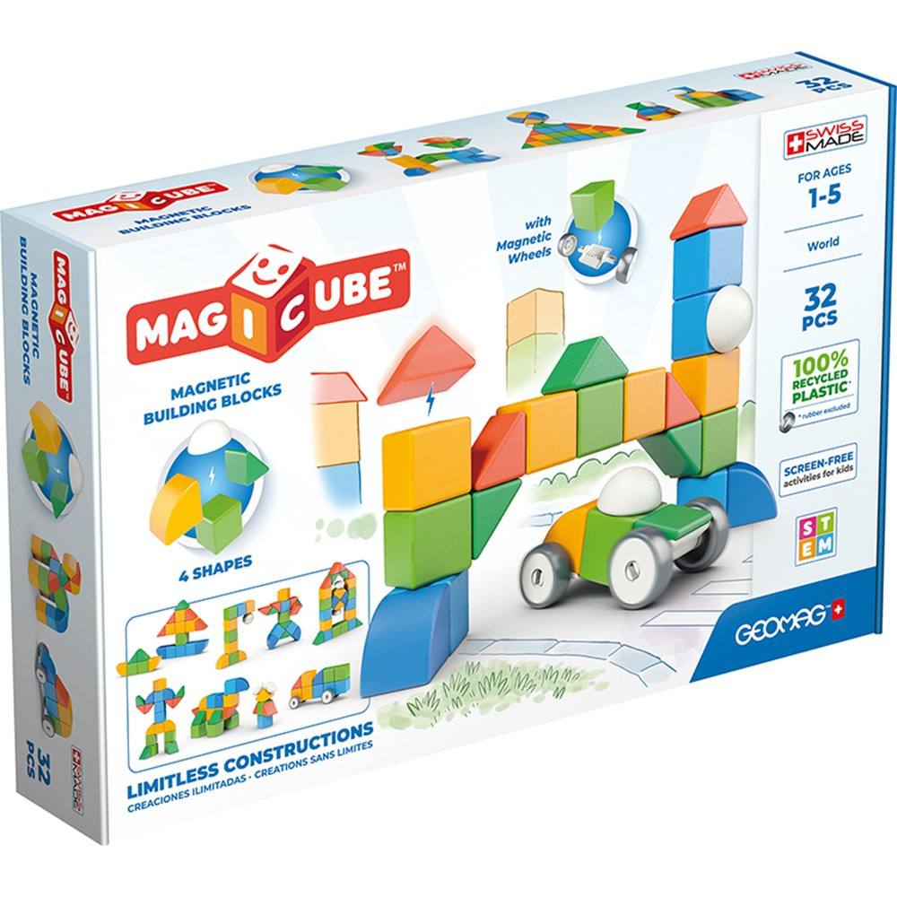 Magicubes Shapes Recycled, 32 Pieces - GMW203 | Geomagworld Usa Inc | Blocks & Construction Play