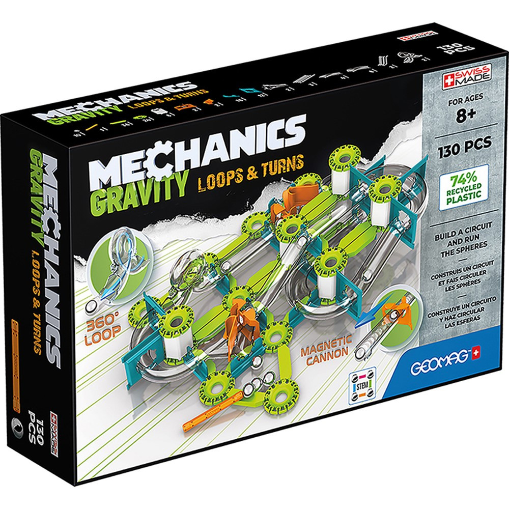 Mechanics Gravity Loops & Turns Recycled, 130 Pieces - GMW763 | Geomagworld Usa Inc | Blocks & Construction Play