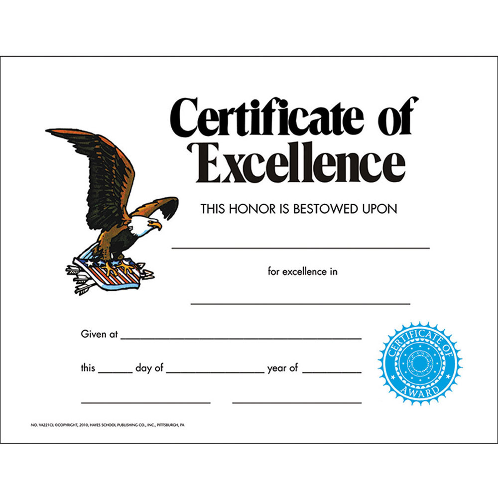 H-VA221CL - Certificate Of Excellence 30/Set in Certificates