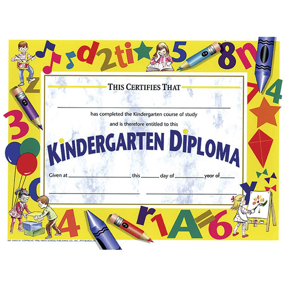 H-VA503 - Diplomas Kindergarten 30/Pk 8.5X11 Yellow in Certificates