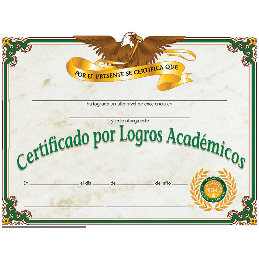 H-VA508SE - Certificate Of Achievement 30/Set Spanish in Certificates