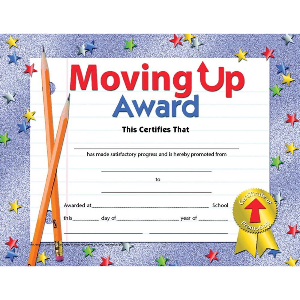 Moving Up Award Certificate, 8.5" x 11", Pack of 30 HVA518