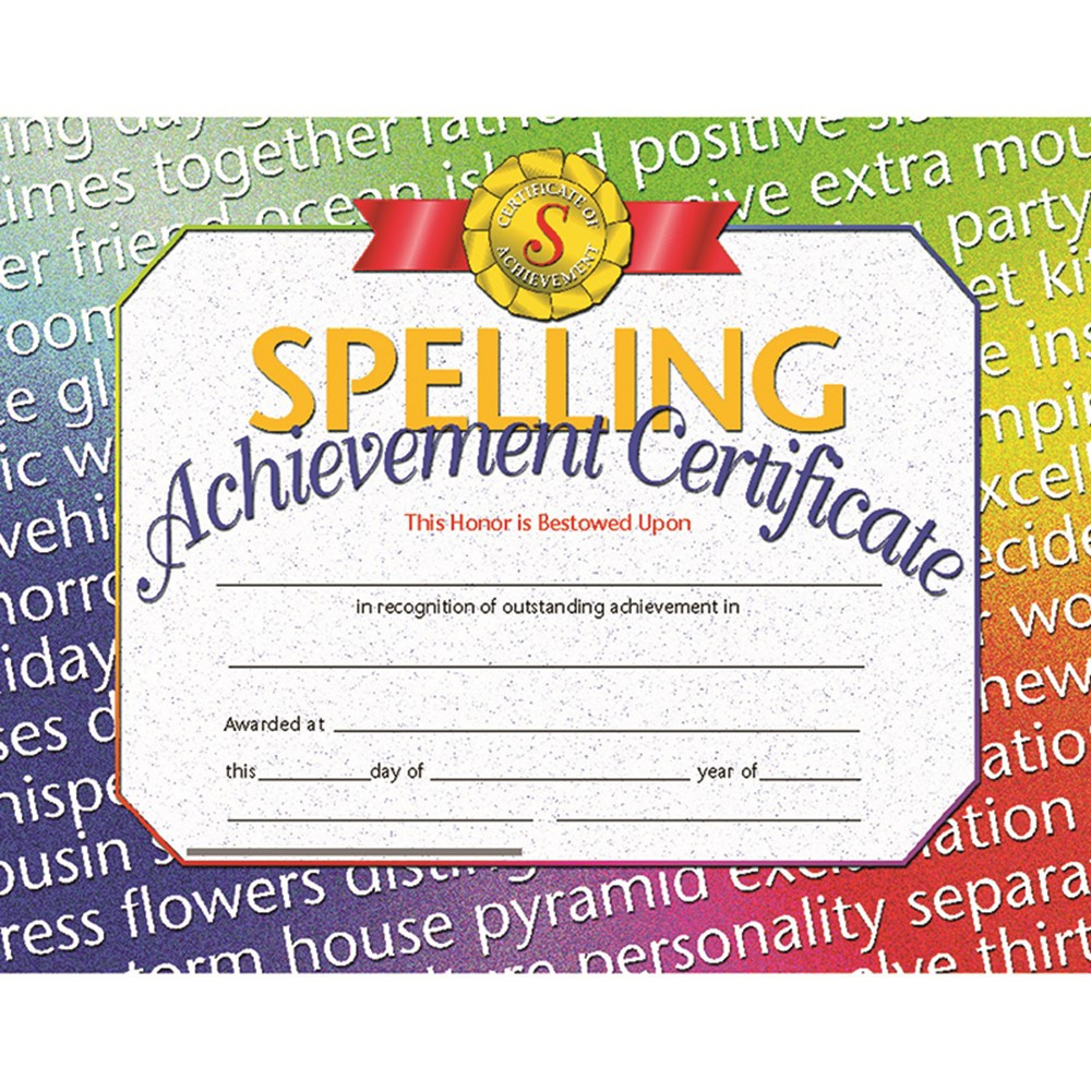 H-VA676 - Spelling Achievement 30/Pk 8.5X11 Certificates Inkjet Laser in Language Arts