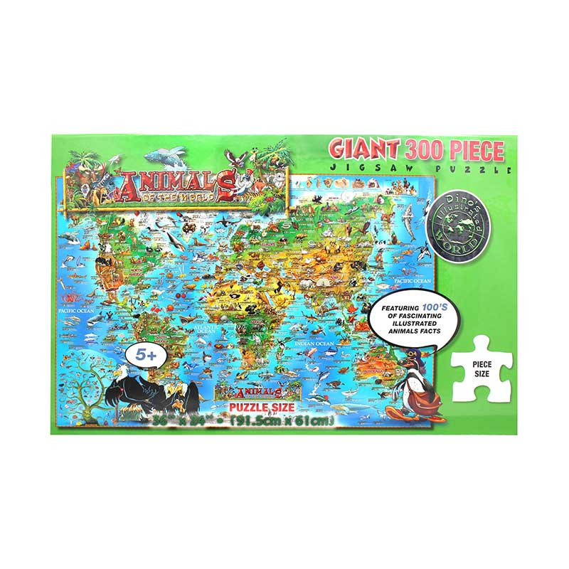 HEMDP004 - Dinos Childrens Illustrated 300Pc Jigsaw Puzzle Animals Of The World in Puzzles