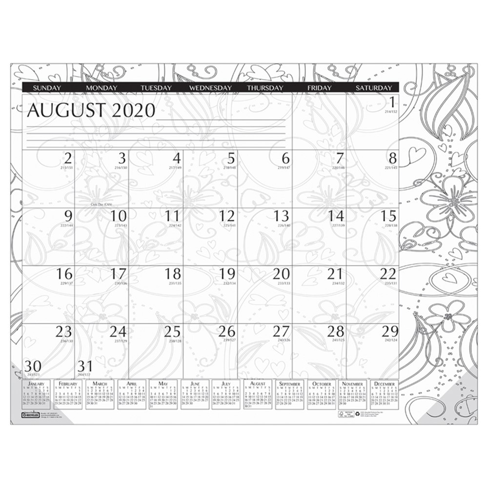 Academic Monthly Desk Pad Calendar, Black & White Doodle, 12 Month August-July, 18-1/2 x 13" - HOD18765 | House Of Doolittle | Calendars"