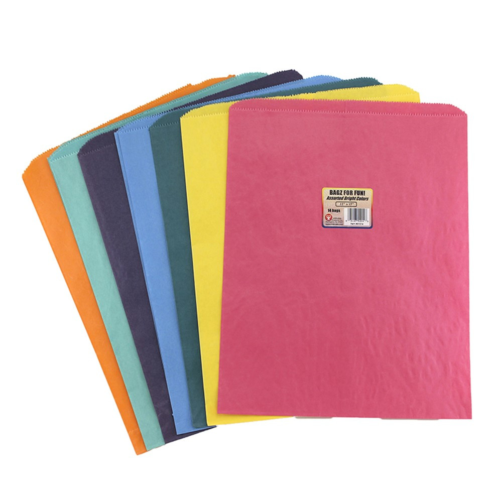 HYG51014 - Colorful Paper Bags 12X15 Asstd Colors Pinch Bottom in Craft Bags