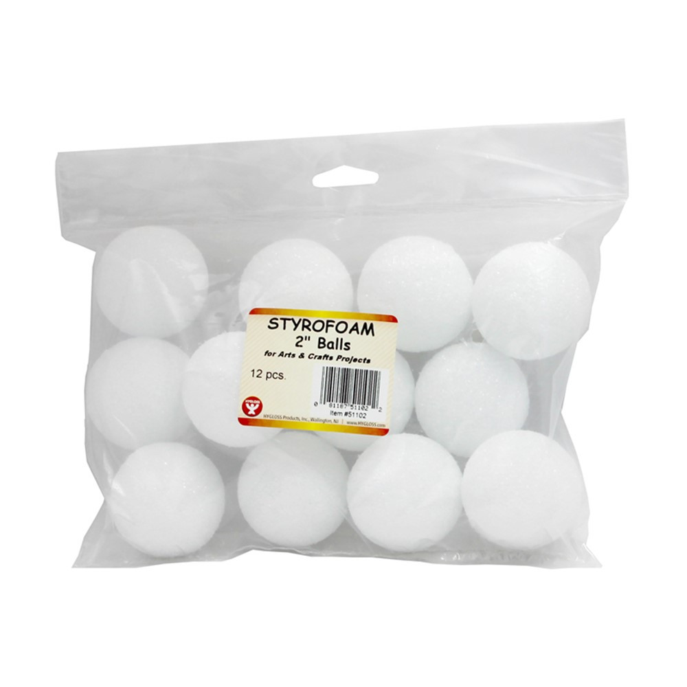 Styrofoam, 2 Balls, Pack of 12 - HYG51102, Hygloss Products Inc.