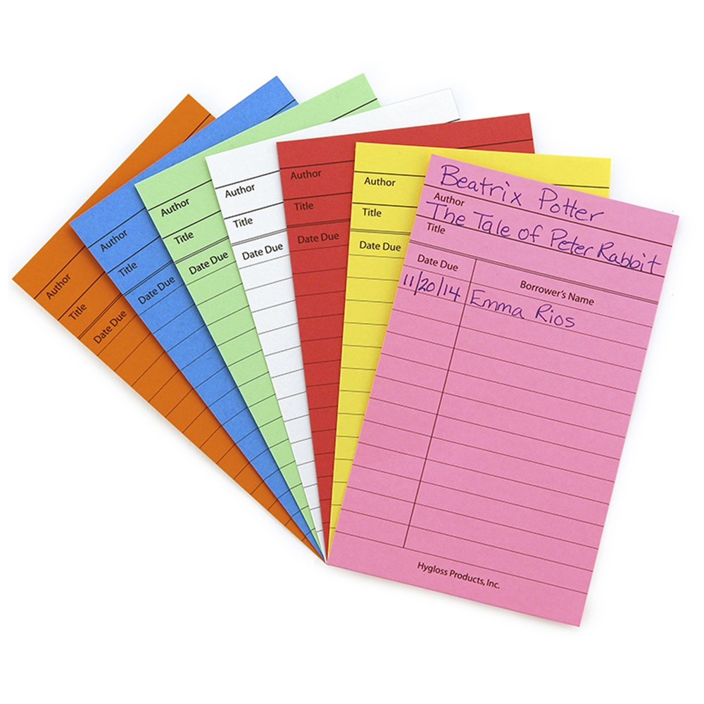 Bright Library Cards, Assorted Colors, Pack of 50 - HYG61437 | Hygloss Products Inc. | Library Cards