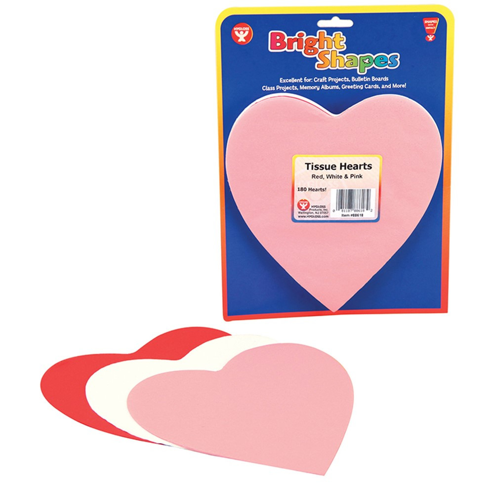 HYG88618 - Tissue Shapes 180Ct 6In Hearts In Red White & Pink in Tissue Paper