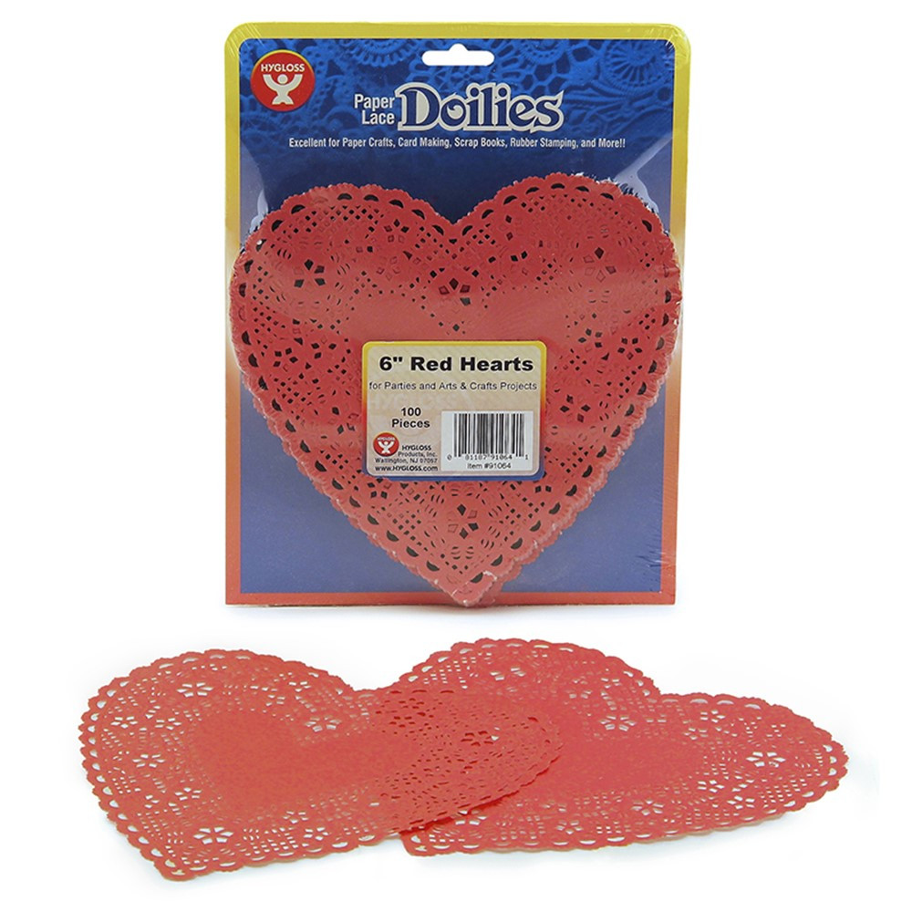 HYG91064 - Doilies 6 Red Hearts 100/Pk in Doilies