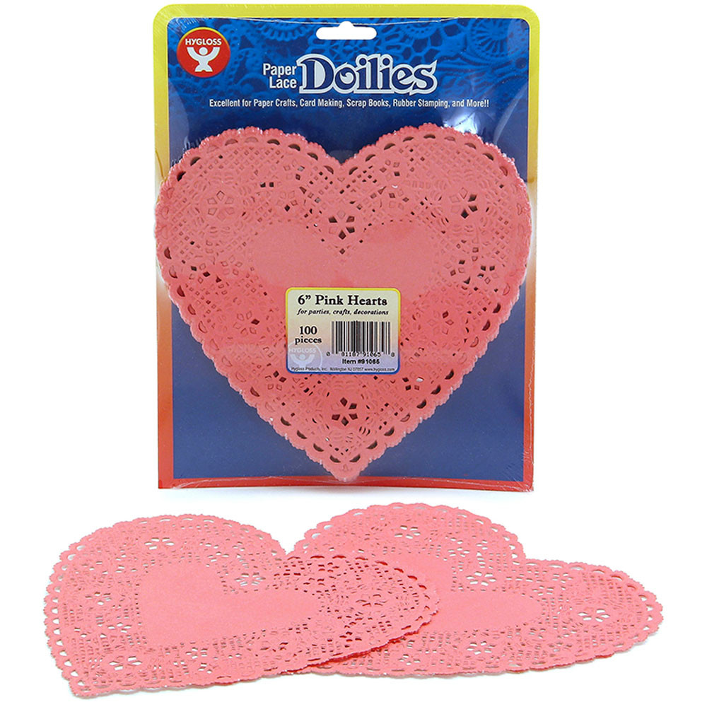 HYG91065 - Doilies 6 Pink Hearts in Doilies