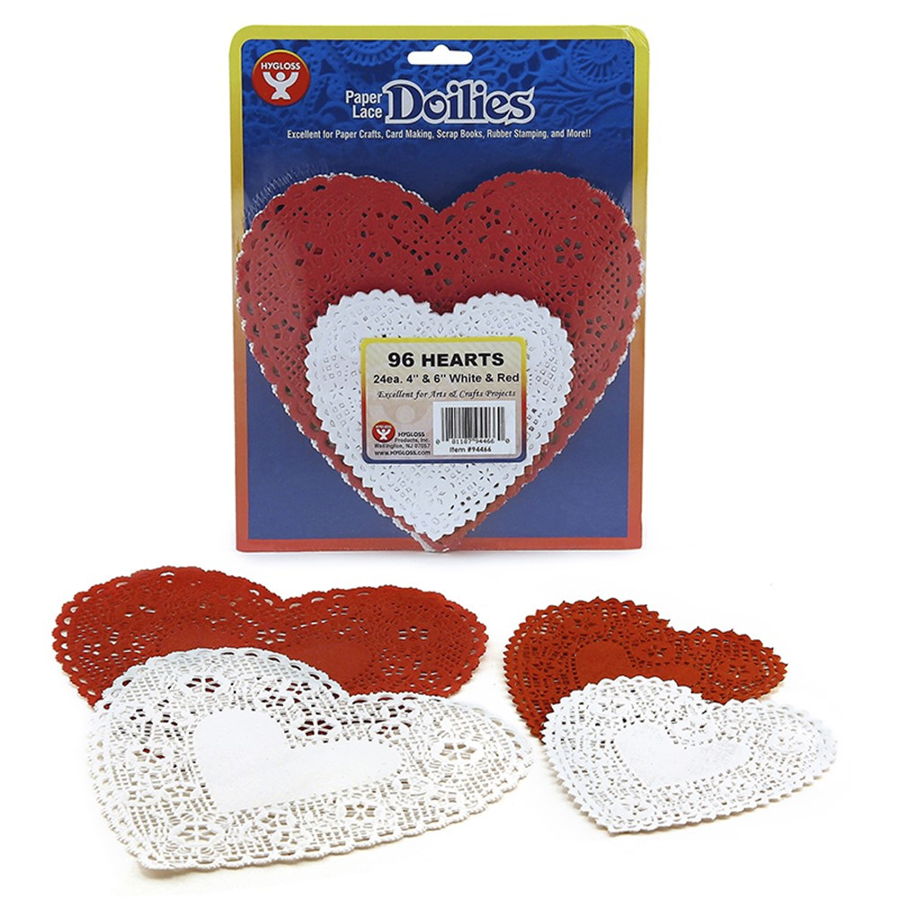 HYG94466 - Doilies White & Red Hearts 24 Each 4In 6In in Doilies
