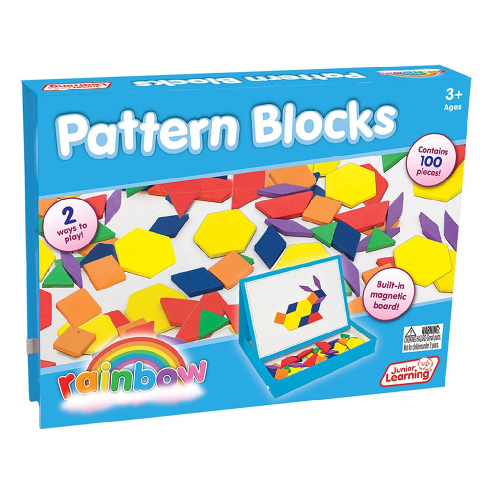Rainbow Pattern Blocks, Magnetic, Assorted Colors, 100 Pieces - JRL613 | Junior Learning | Blocks & Construction Play