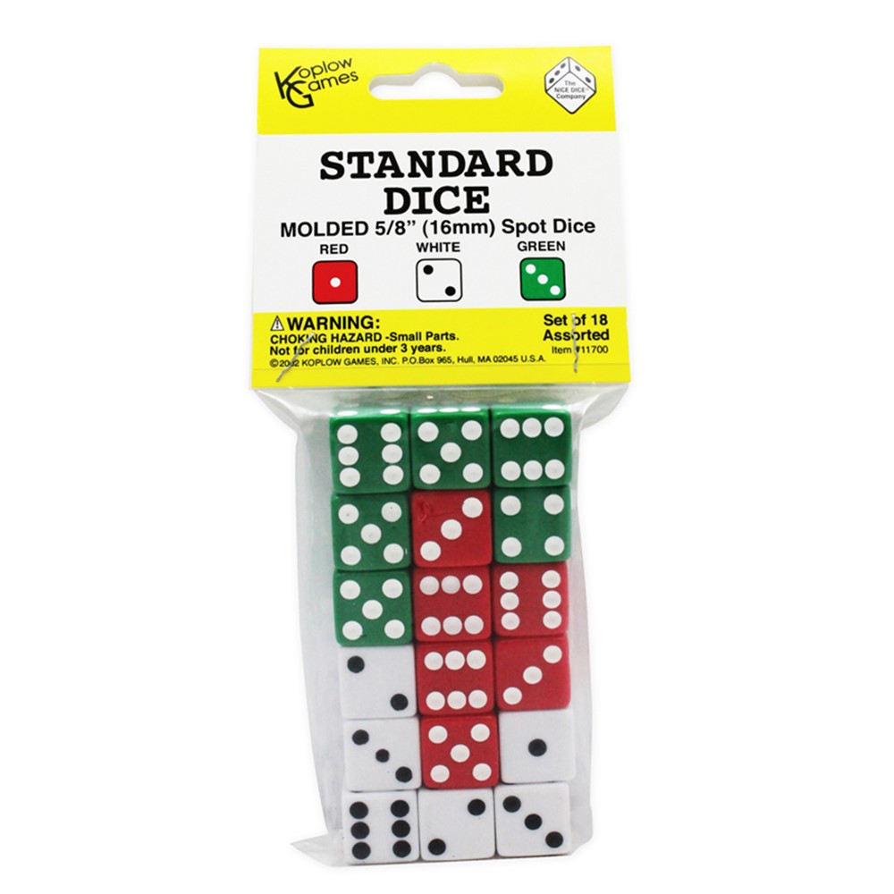 KOP11700 - Dot Dice 6 Each Of Red White & Green in Dice