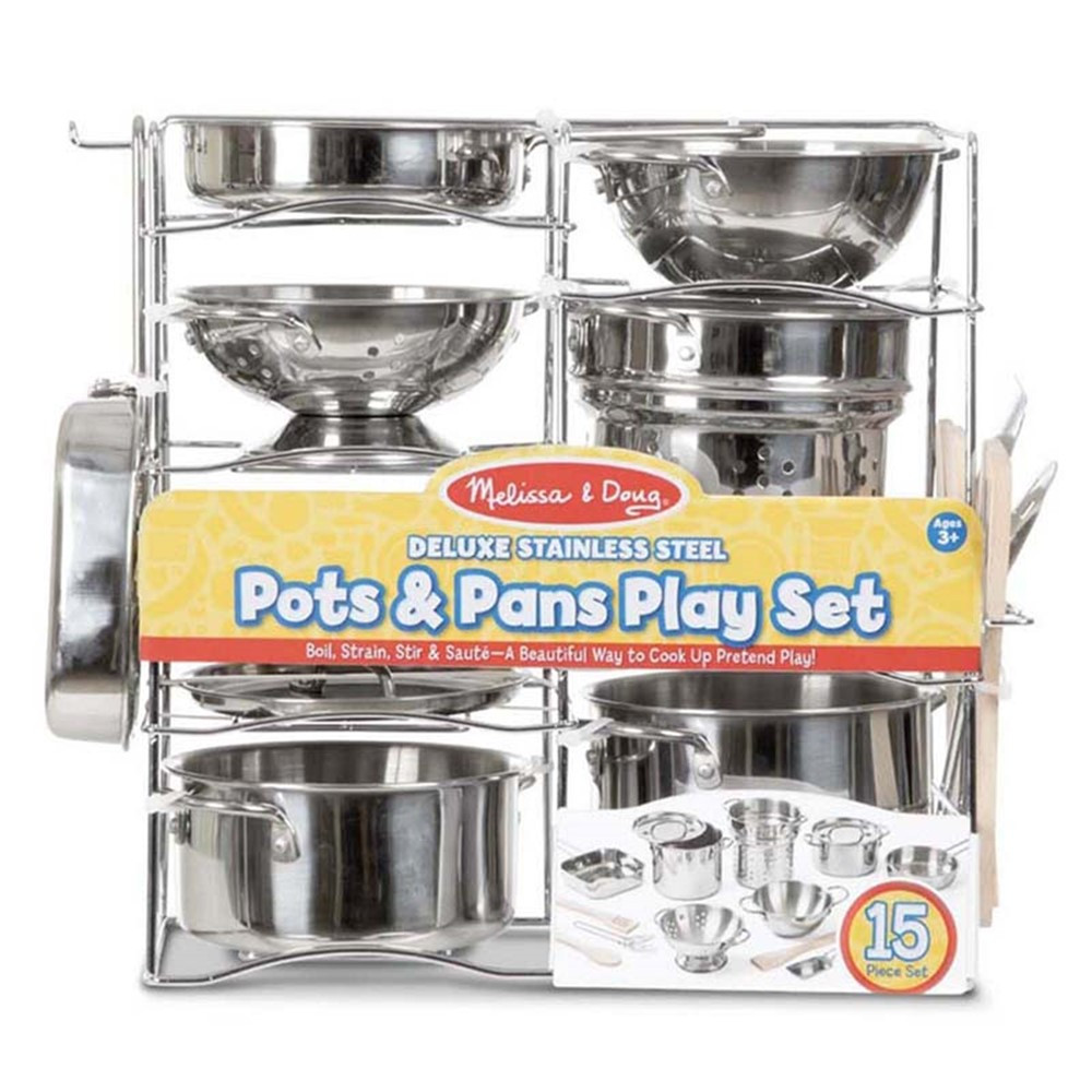 Deluxe Stainless Steel Pots & Pans Play Set - LCI30340 | Melissa & Doug | Homemaking