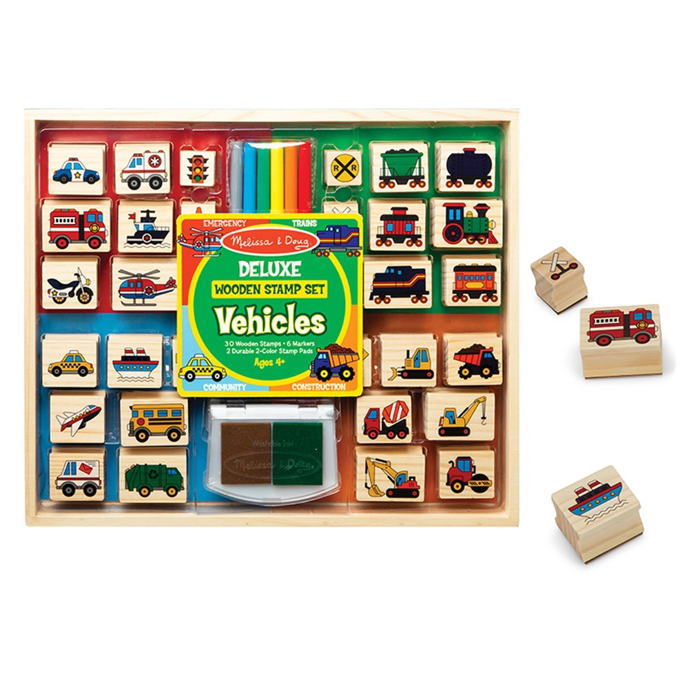 Melissa & Doug Deluxe Wooden Stamp Set: Animals - 30 Stamps, 6 Markers, 2  Stamp Pads - Kids Art Projects, With Washable Ink, Wooden Animal Stamps For