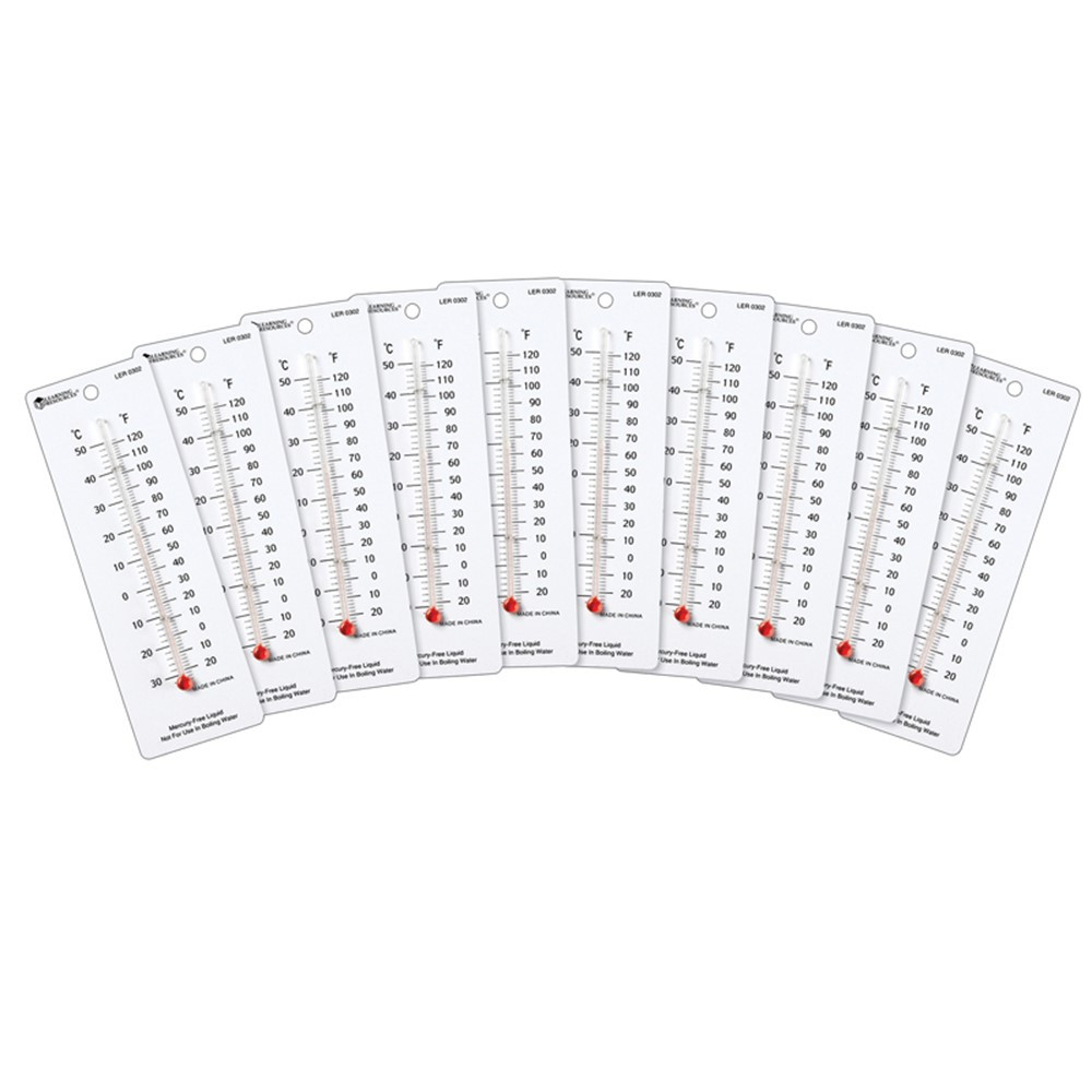 LER0302 - Student Thermometers 10/Pk 2 X 6 Plastic Backing in Weather