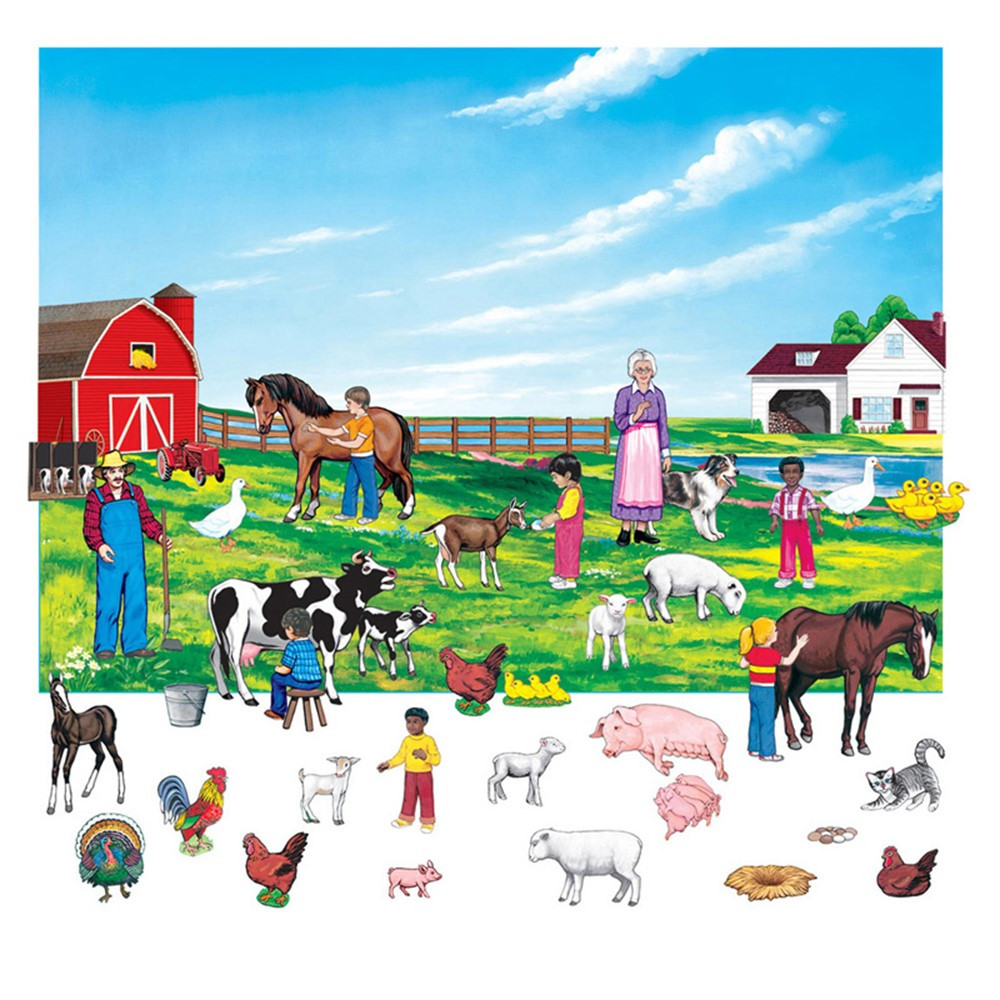 LFV22382 - Farm Set 6In Figures With Unmounted Background in Flannel Boards