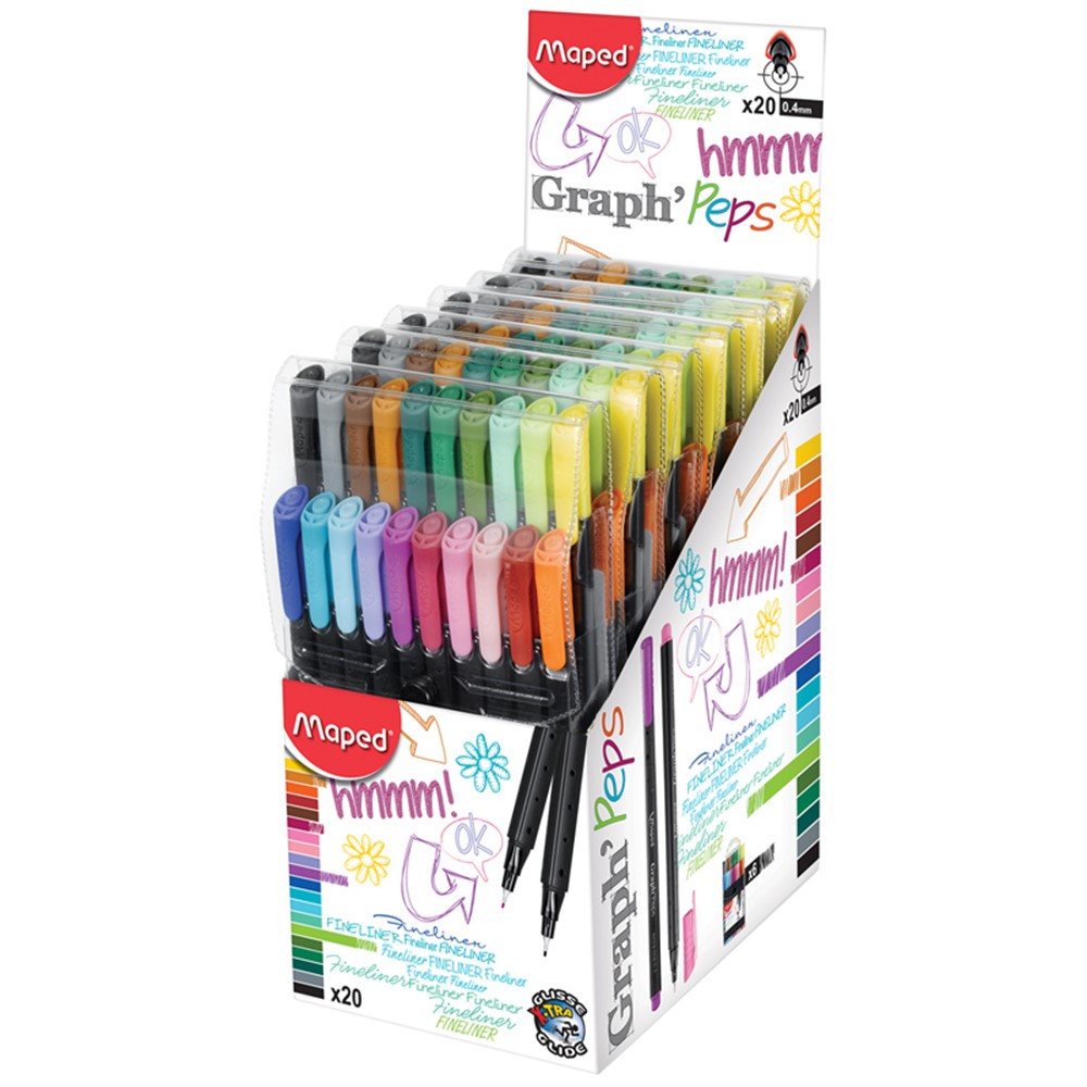 Graph'Peps Classic 0.4mm Fine Felt Tipped Pens, Pack of 20 - MAP749151 | Maped Helix Usa | Pens